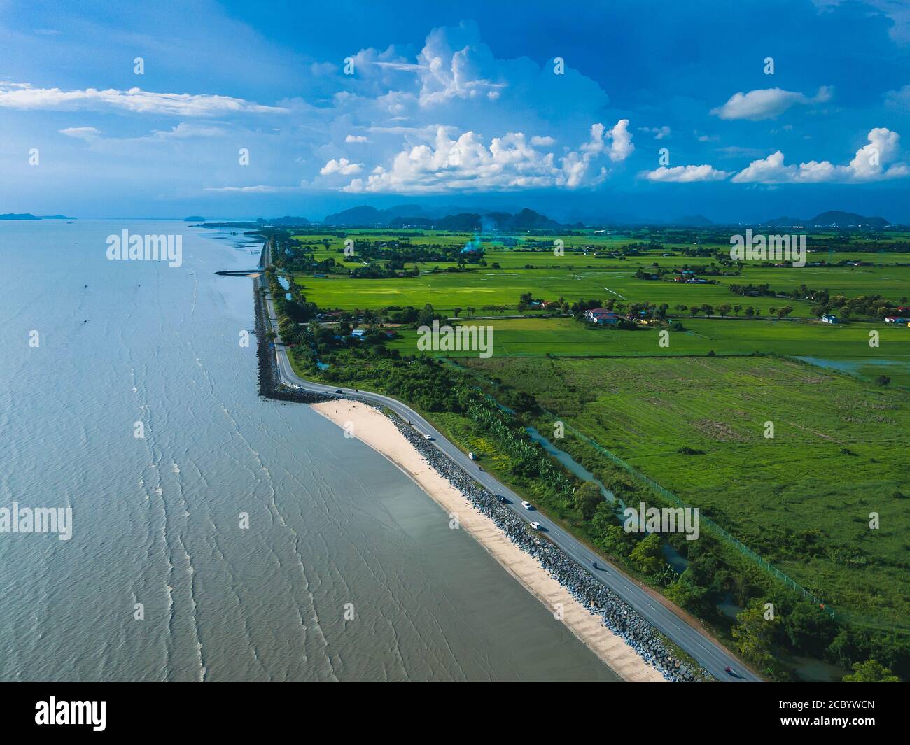 an aerial view of coastal road near town of kuala perlis malaysia 2cbywcn7356452